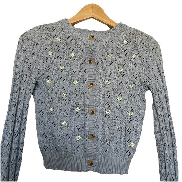 Sky & Sparrow Cropped Cardigan Knit Coquette Floral Embroidery Cottagecore Small - Picture 3 of 5